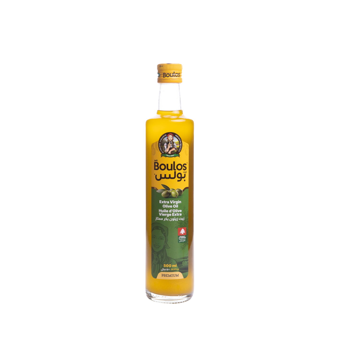 BOULOS Extra Virgin Olive Oil 500ML "Dorica" Round Clear Glass Bottle