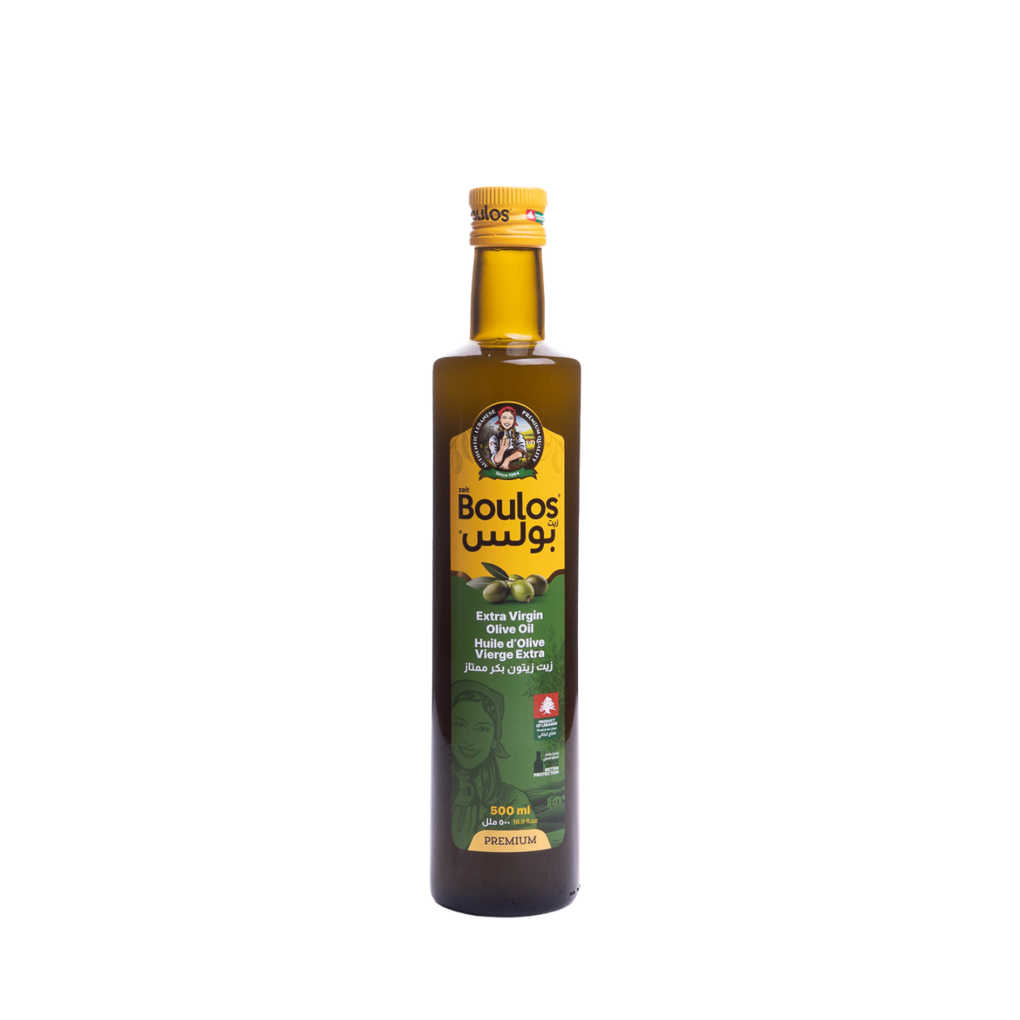 BOULOS Extra Virgin Olive Oil 500ML "Dorica" Round Green Glass Bottle