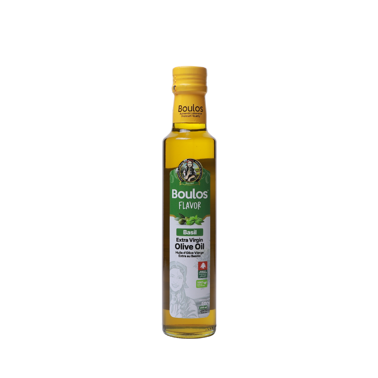 Boulos Flavored Extra Virgin Olive Oil Basil Flavor 250ML "Dorica" Clear Glass Bottle