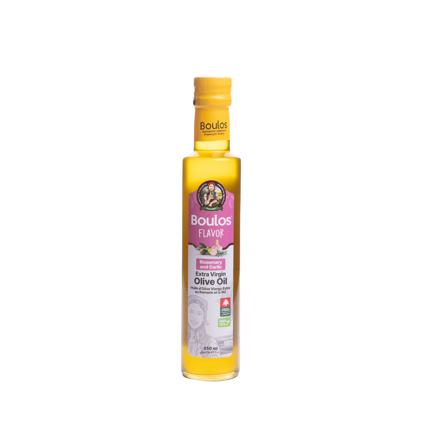 Boulos Flavored Extra Virgin Olive Oil Rosemary & Garlic Flavor 250ML "Dorica" Clear Glass Bottle