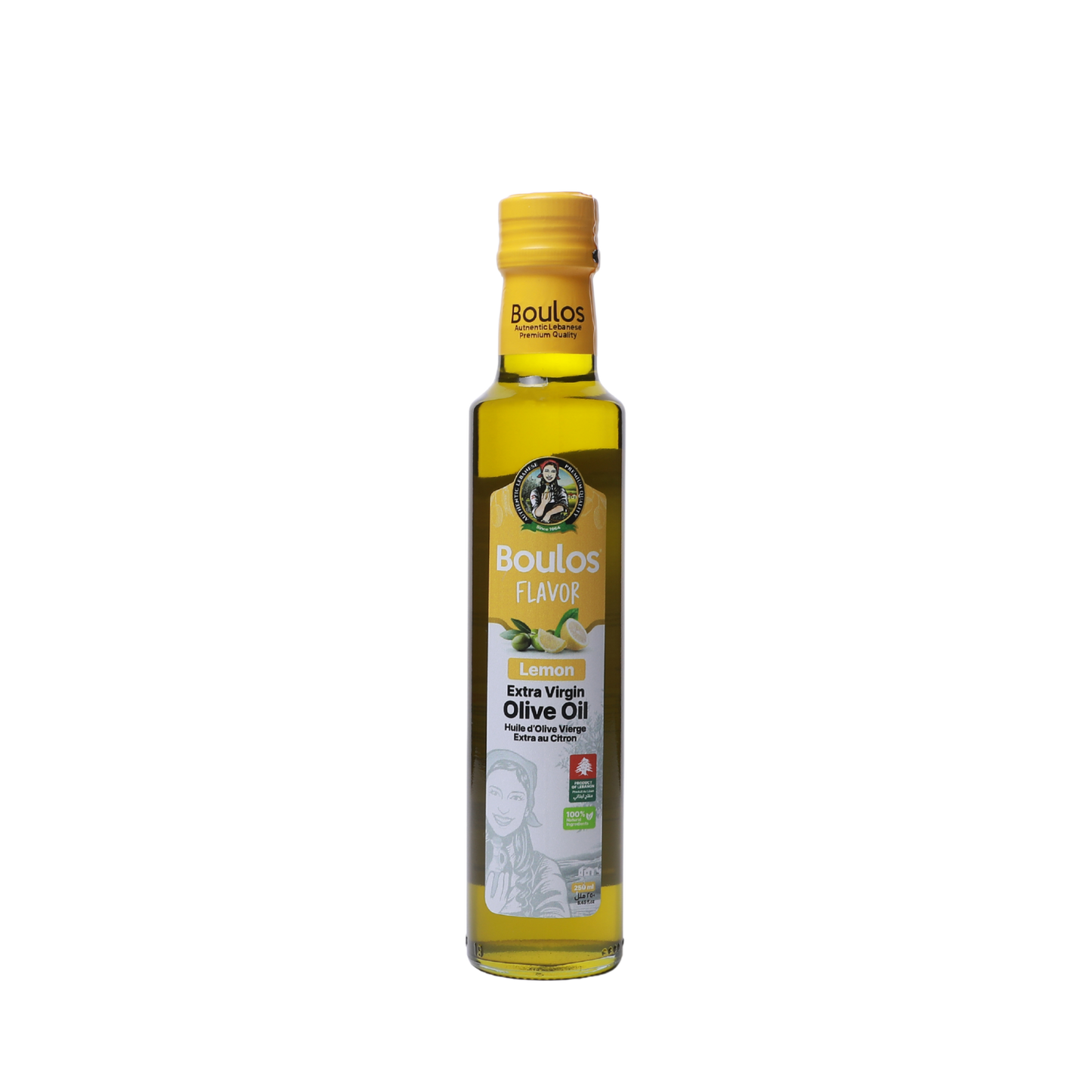 Boulos Flavored Extra Virgin Olive Oil Lemon Flavor 250ML "Dorica" Clear Glass Bottle