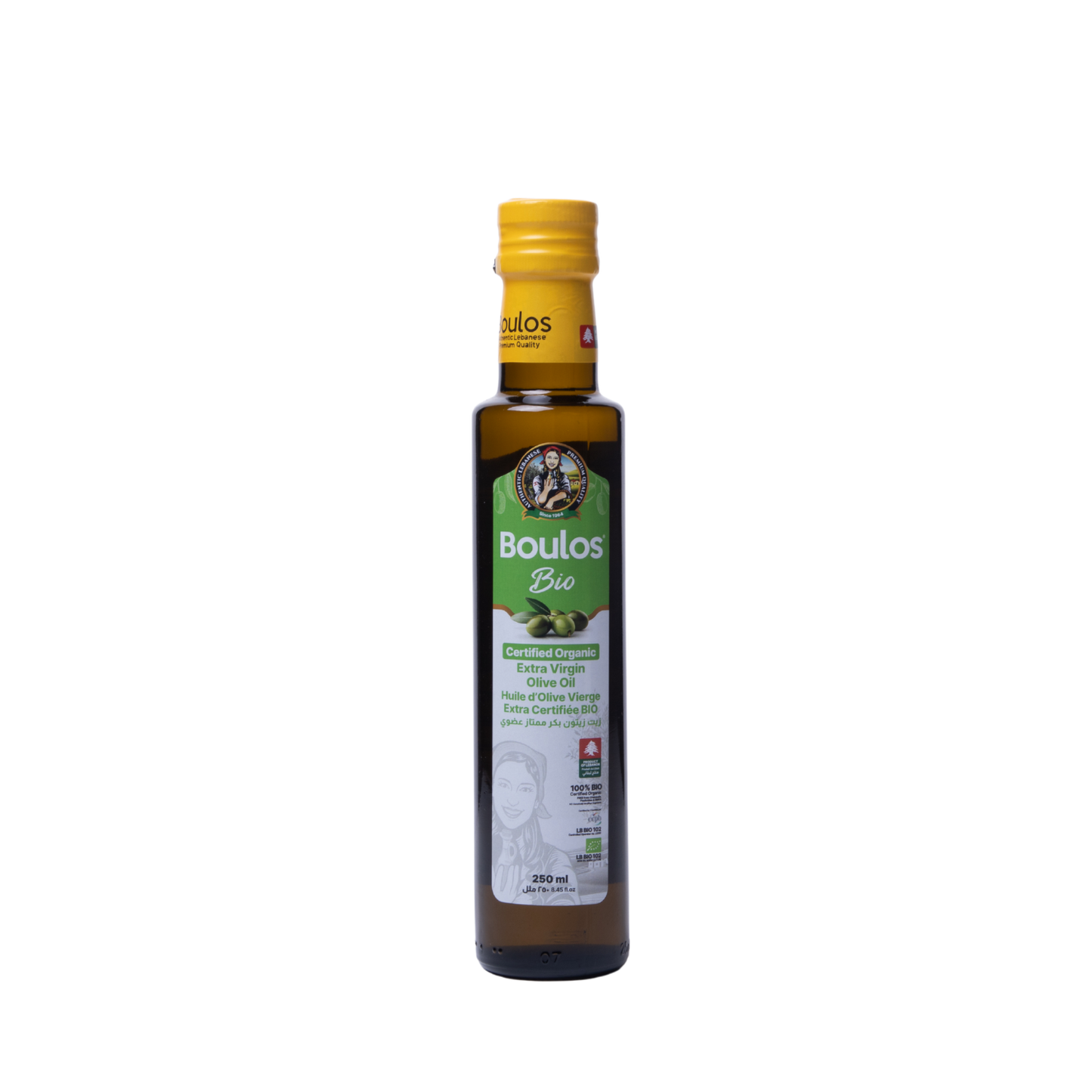 Boulos Bio Certified Organic Extra Virgin Olive Oil 250ML “Dorica” Round Green Glass Bottle