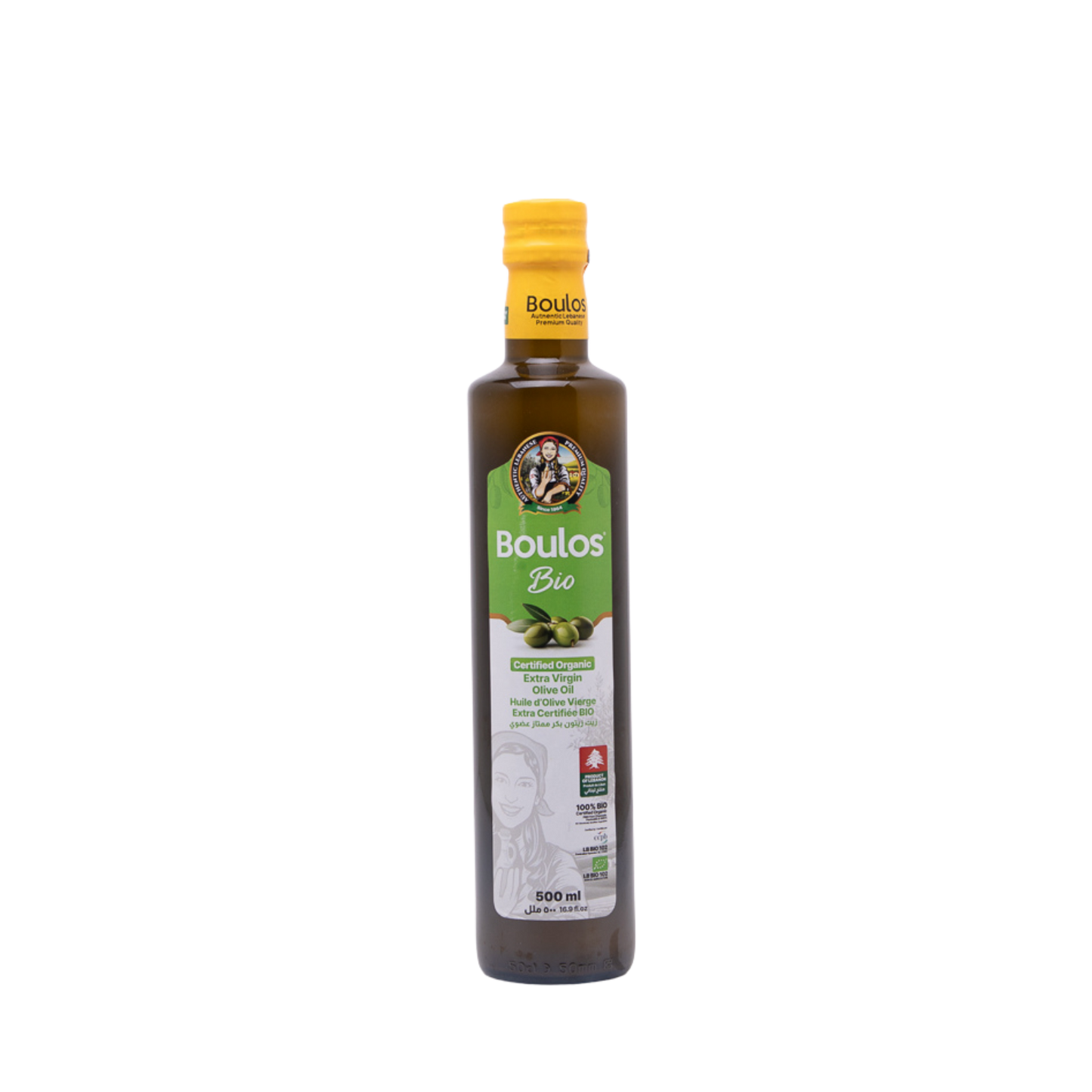 Boulos Bio Certified Organic Extra Virgin Olive Oil 500ML “Dorica” Round Green Glass Bottle