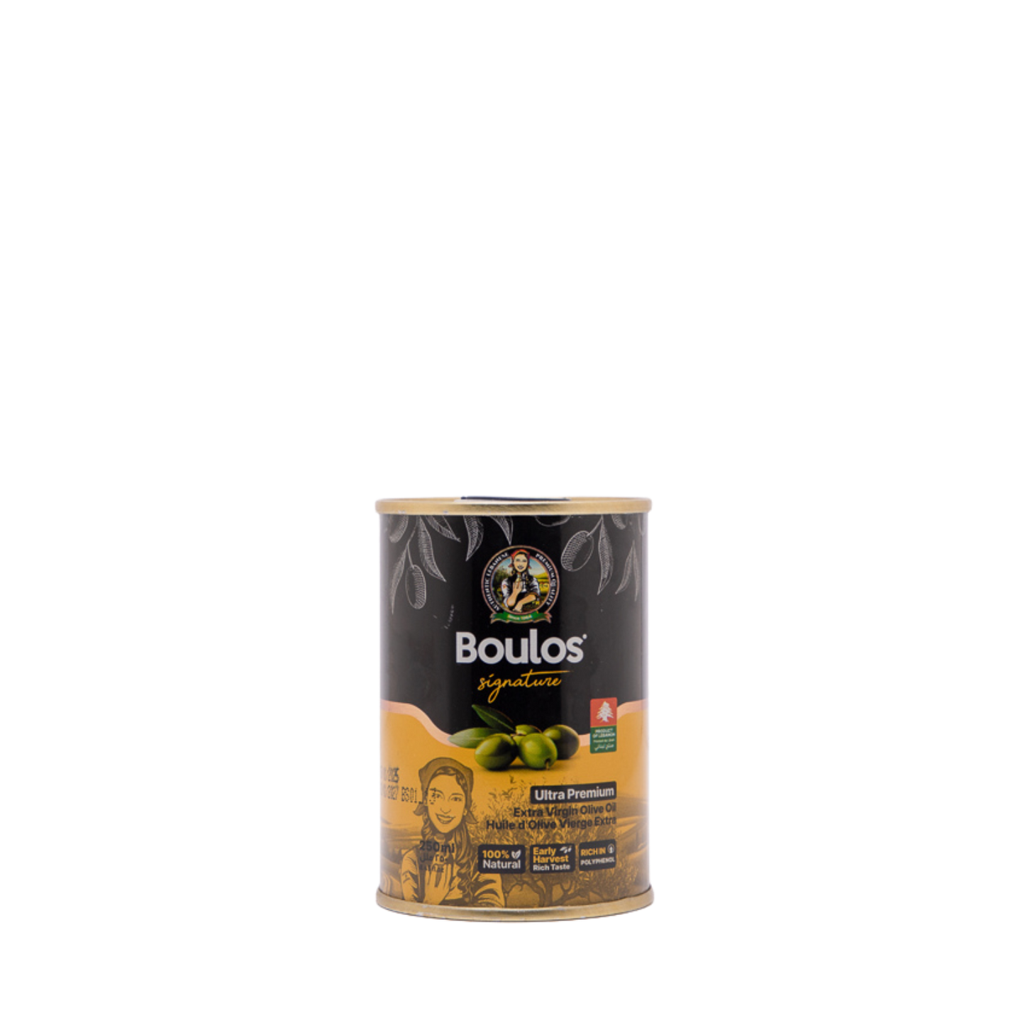 BOULOS Extra Virgin Olive Oil Ultra Premium – “Signature” 250ML Round Printed Metallic Tin