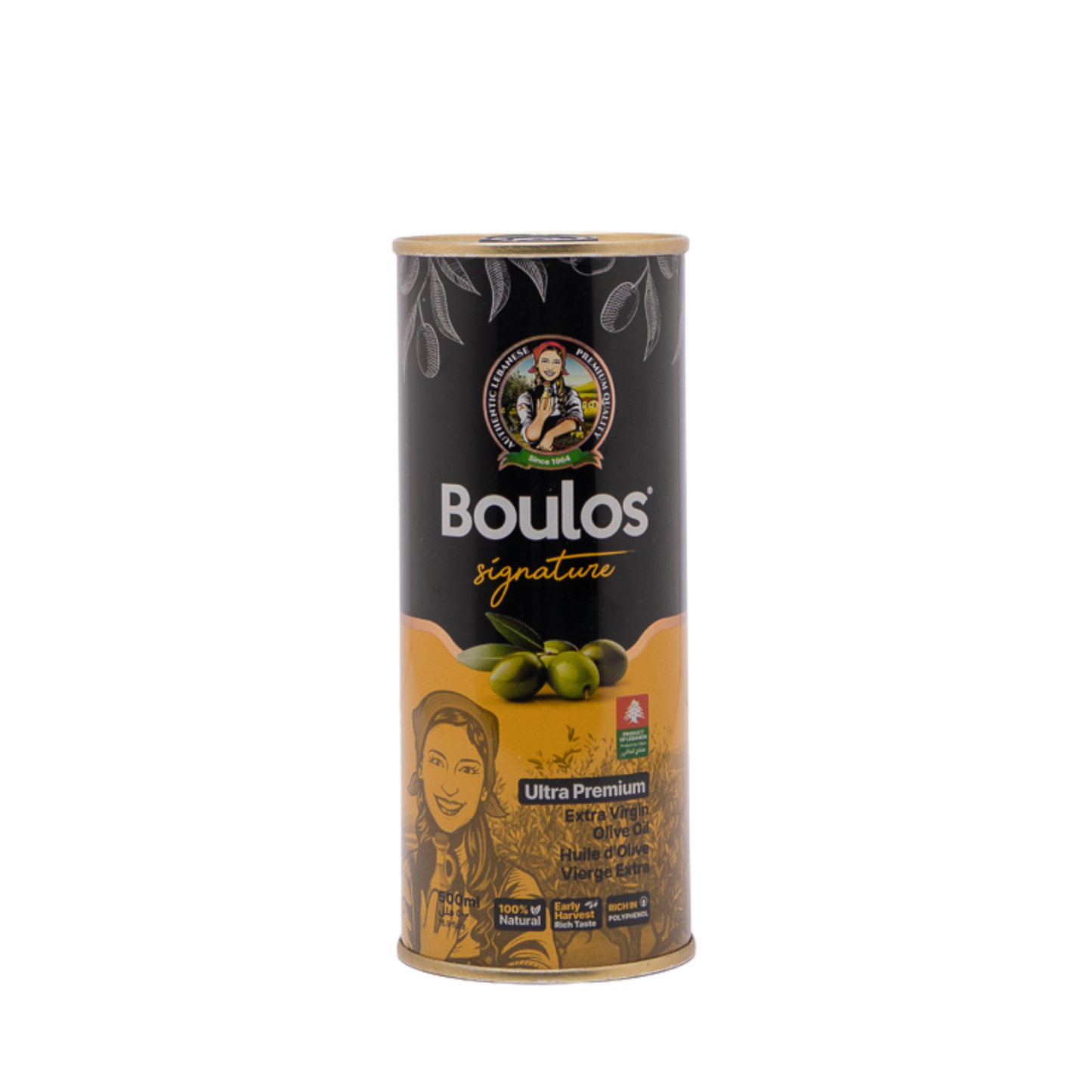 BOULOS Extra Virgin Olive Oil Ultra Premium – “Signature” 500ML Round Printed Metallic Tin