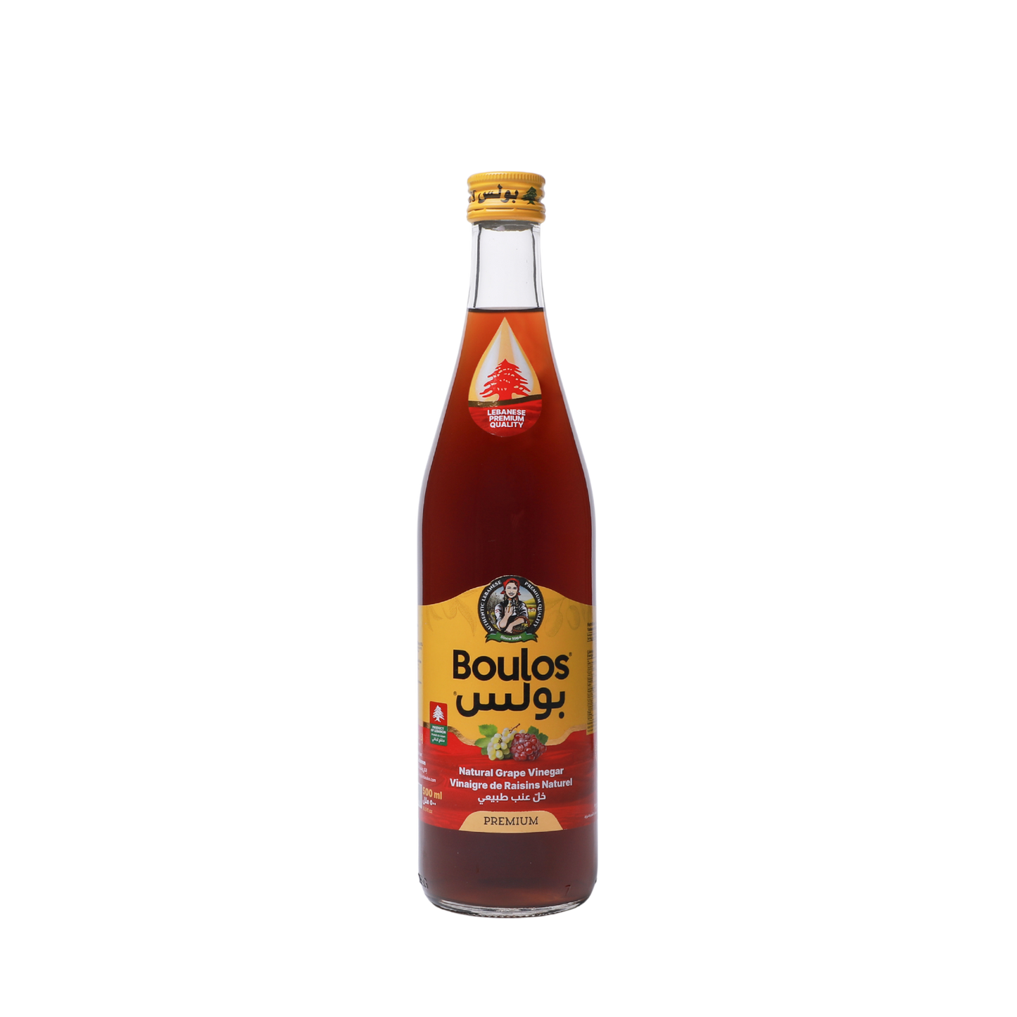 Boulos Natural Red Grape Vinegar 500ML Round Glass Bottle