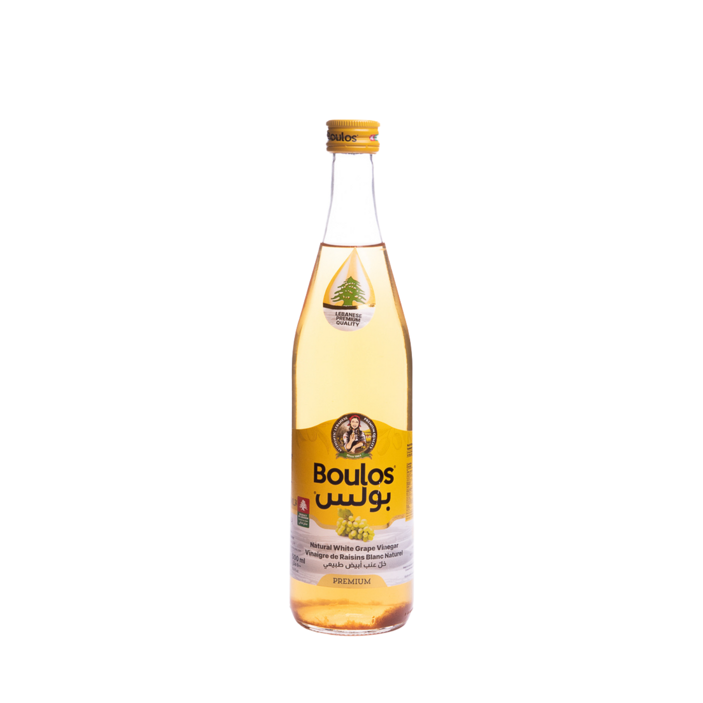 Boulos Natural White Grape Vinegar 500ML Round Glass Bottle