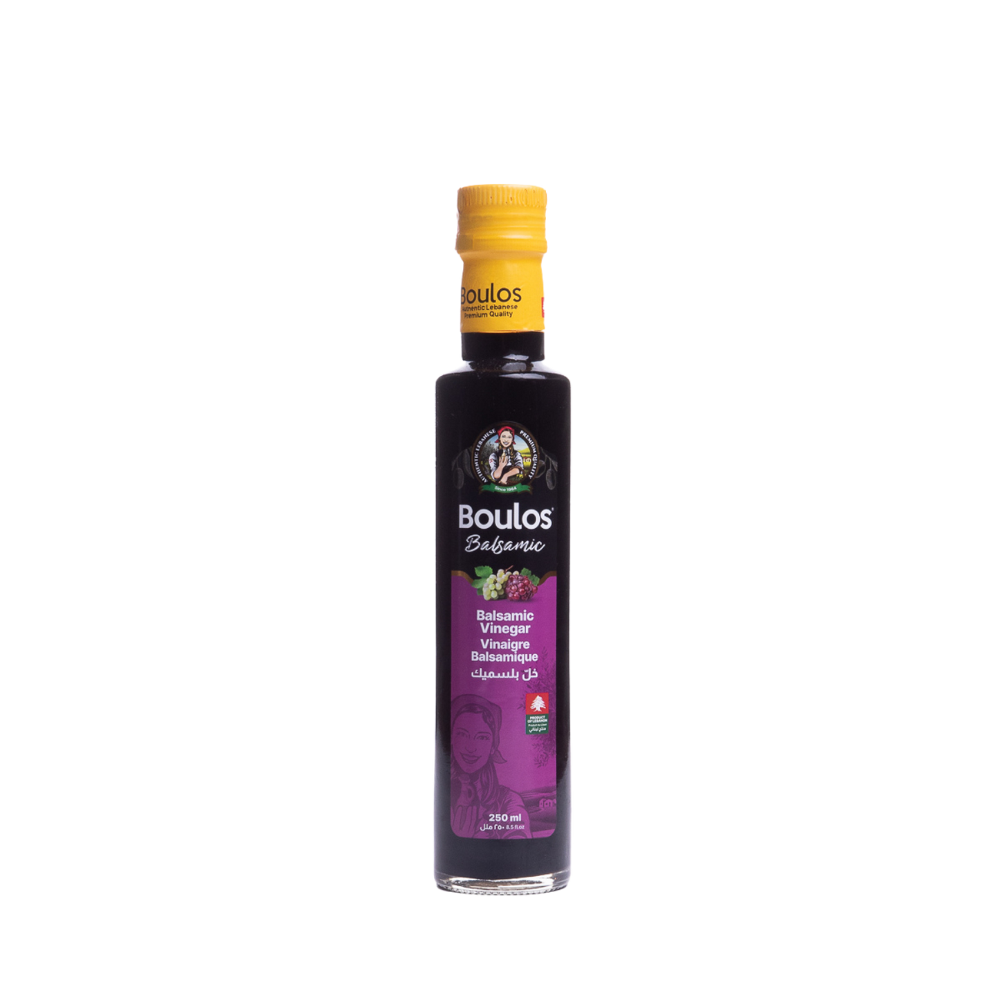 Boulos Premium Natural Balsamic Vinegar (Di Modena) 250ML "Dorica" Round Clear Glass Bottle