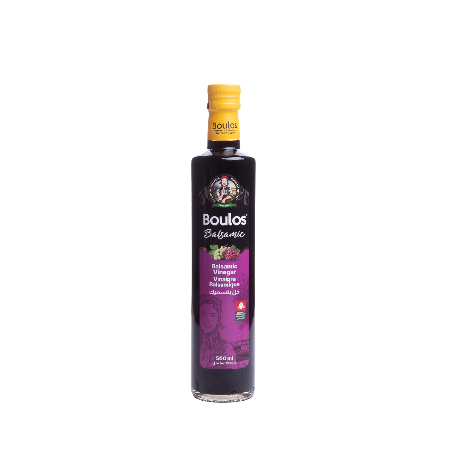 Boulos Premium Natural Balsamic Vinegar (Di Modena) 500 ML "Dorica" Round Clear Glass Bottle