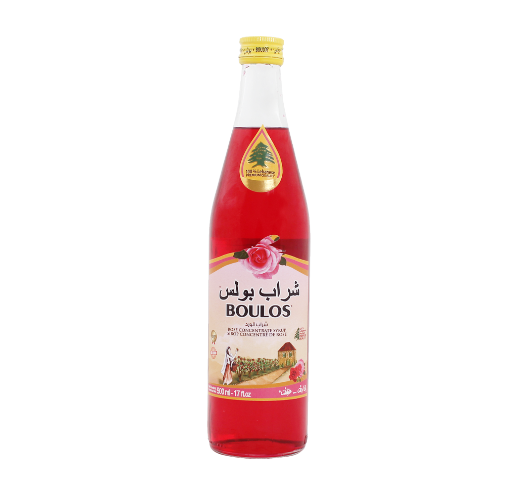 Boulos Rose Syrup Extra Premium 500ML Round Glass Bottle