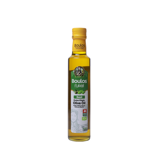 Boulos Flavored Extra Virgin Olive Oil Basil Flavor 250ML "Dorica" Clear Glass Bottle