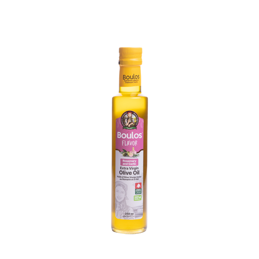 Boulos Flavored Extra Virgin Olive Oil Rosemary & Garlic Flavor 250ML "Dorica" Clear Glass Bottle
