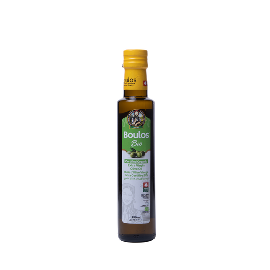Boulos Bio Certified Organic Extra Virgin Olive Oil 250ML “Dorica” Round Green Glass Bottle