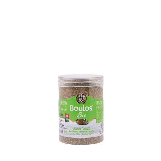 Boulos Certified Organic Zaatar (Thyme) Lebanese Mix Plastic Jar ”Hermetically Sealed” 250G Net Weight