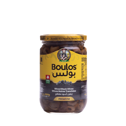 Boulos Black Olives Sliced Glass Jar 650G Net Weight