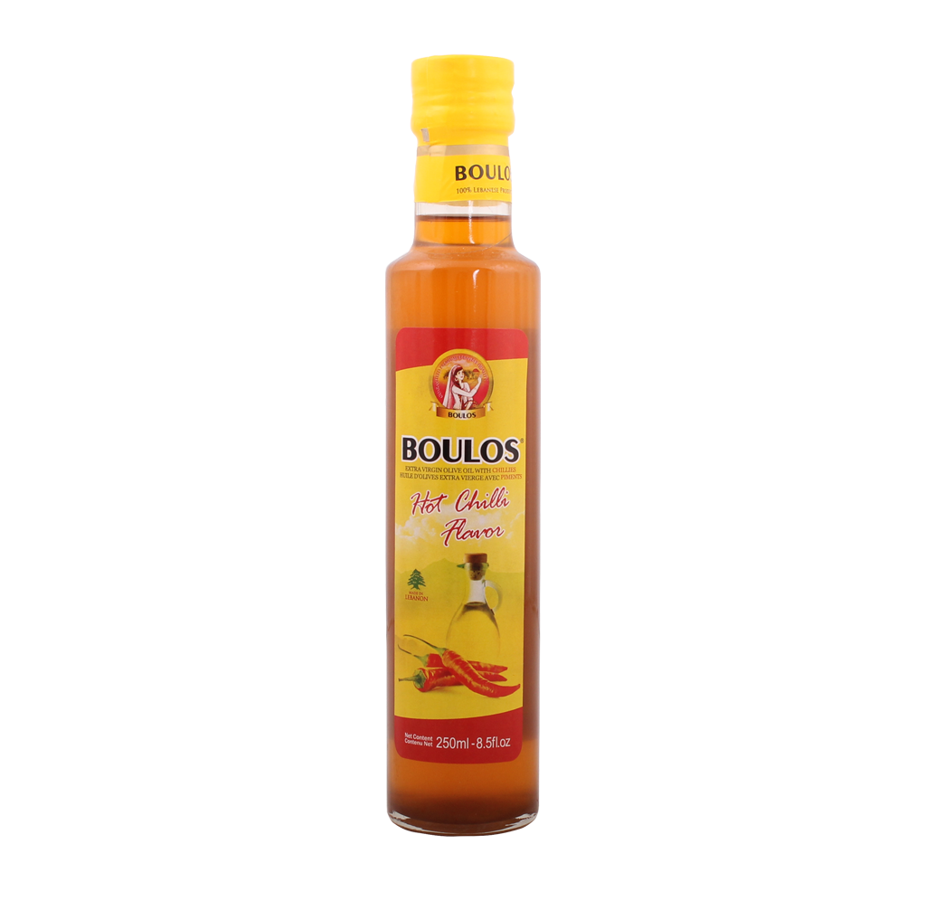 Boulos Flavored Extra Virgin Olive Oil Hot Pepper Flavor 250ML Dorica Glass Bottle
