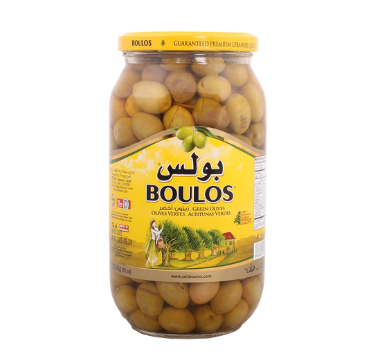 Boulos Green Olives Premium Extra "Zahra" Glass Jar 1Kg Net Weight