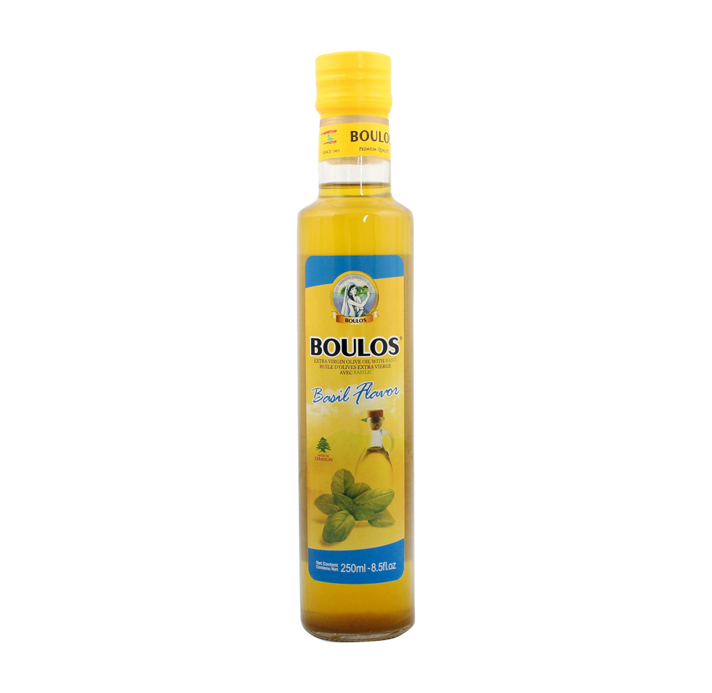 Boulos Flavored Extra Virgin Olive Oil Basil Flavor 250ML Dorica Glass Bottle