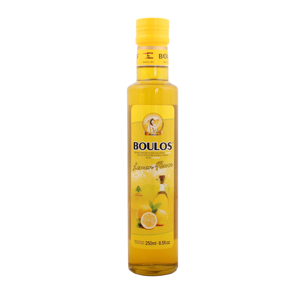 Boulos Flavored Extra Virgin Olive Oil Lemon Flavor 250ML Dorica Glass Bottle