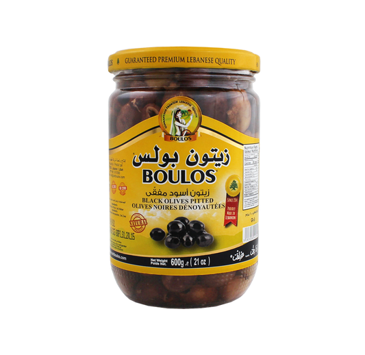 Boulos Black Olives Pitted Glass Jar 600G Net Weight