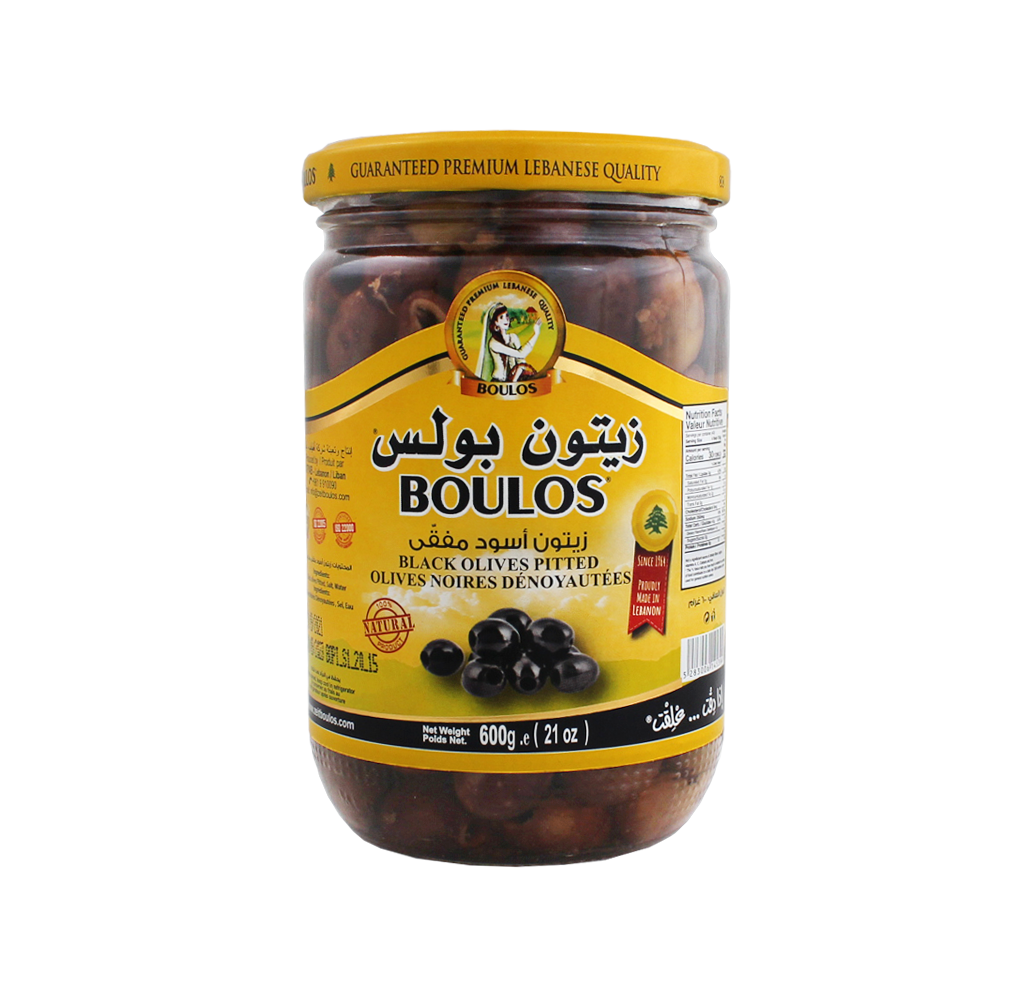 Boulos Black Olives Pitted Glass Jar 600G Net Weight